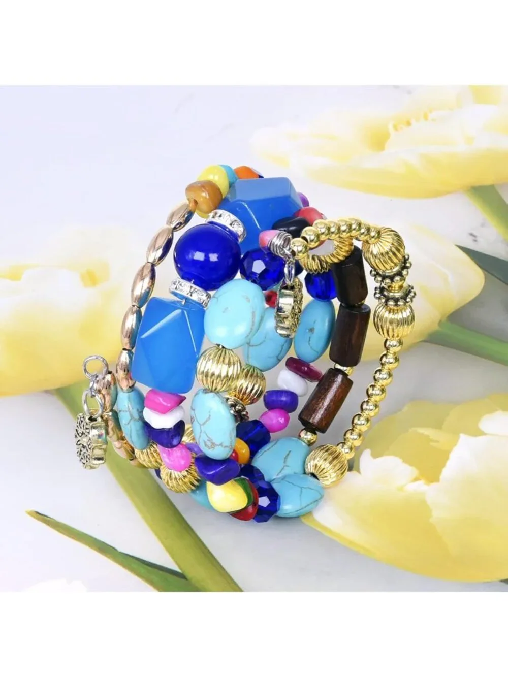 Boho Multilayer Agate Bead Charm Bracelets for Women | Vintage Jade Yoga Bangles